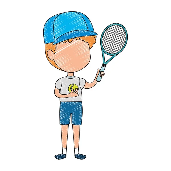 Маленький хлопчик грає в теніс персонажа — стоковий вектор