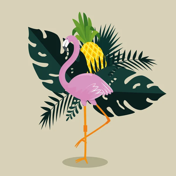 Flamboyant exotique à l'ananas et aux feuilles tropicales — Image vectorielle
