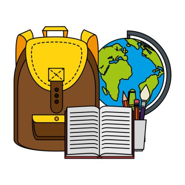 dünya haritası ve kitap ile schoolbag