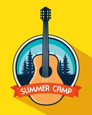 çam ağaçları ve kurdele ile gitar etiketi