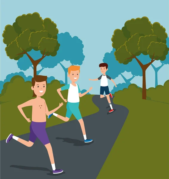 Niños entrenamiento atletismo estilo de vida actividad — Vector de stock