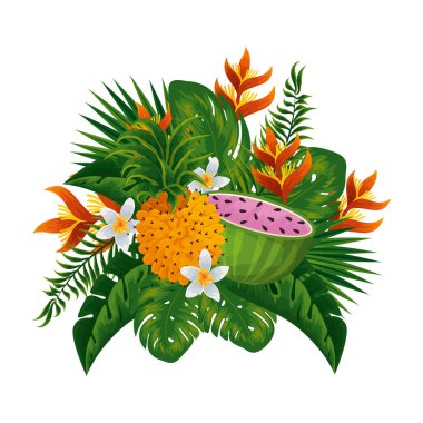 çiçek dekorasyonu ile tropikal karpuz ve ananas