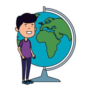 dünya haritası kaynağı ile mutlu öğrenci çocuk