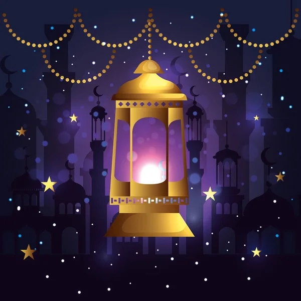 Ramazan kareem yıldızlarla asılı lamba — Stok Vektör