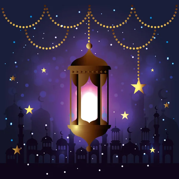 Laterne und Stern hängen zur Ramadan-Kareem-Feier — Stockvektor