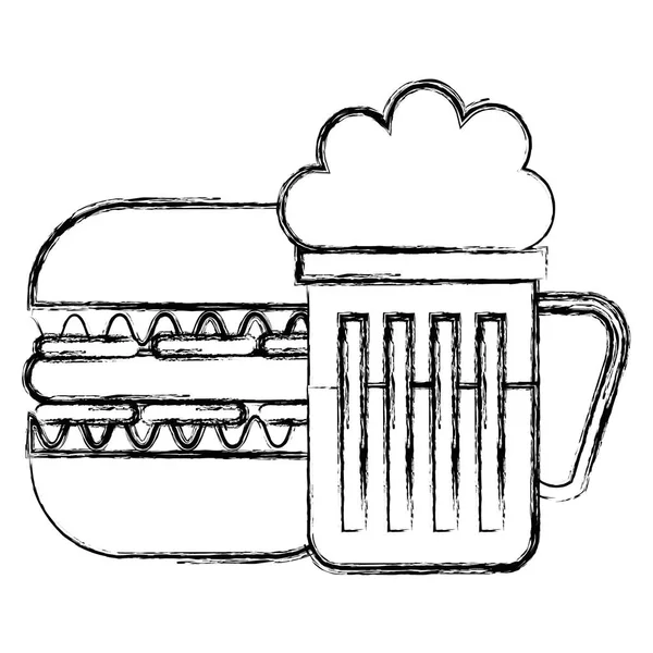 Hambúrguer delicioso com cerveja —  Vetores de Stock