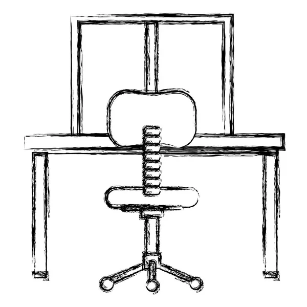 Ufficio posto di lavoro con scrivania e sedia scena — Vettoriale Stock