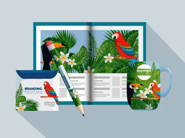 Brochura de negócios com estilo tropical e envelope cd — Vetor de Stock