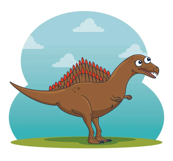 Volně žijící dinosauří postava s mraky — Stockový vektor