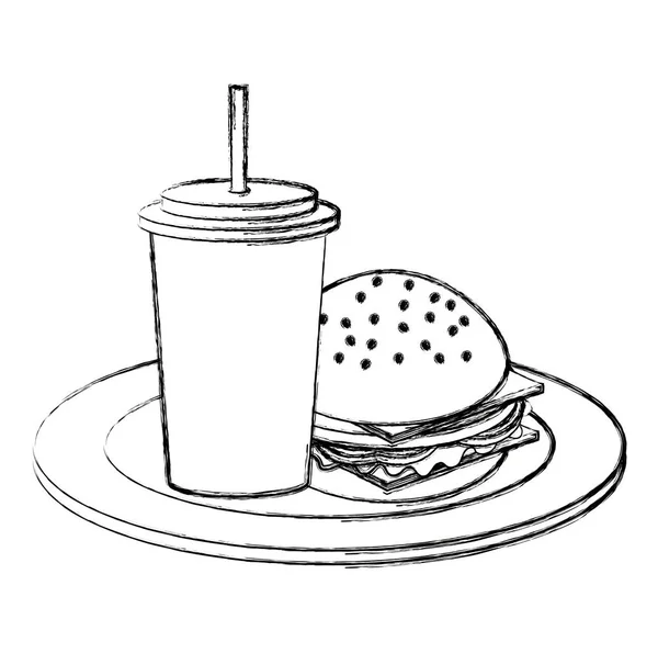 Gericht mit leckerem Burger und Limo — Stockvektor