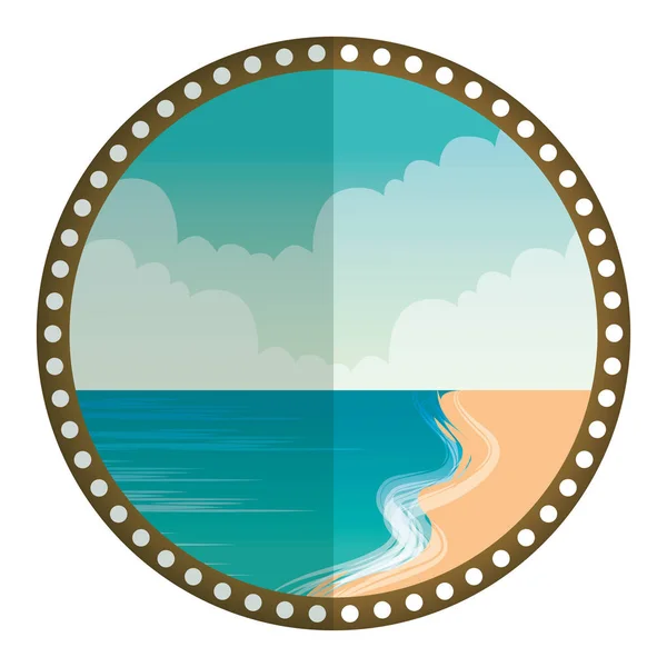Yaz plaj deniz manzarası ile dairesel çerçeve — Stok Vektör