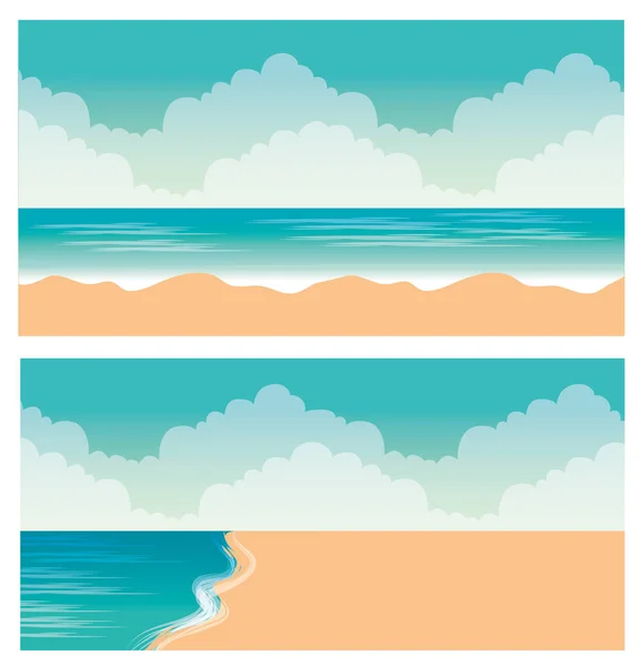 Ensemble de plage tropicale avec mer et paysage de sable — Image vectorielle
