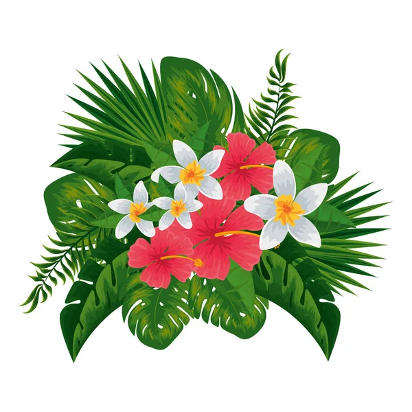 Exotic tropical flowers and leafs decoration — Stock Vector