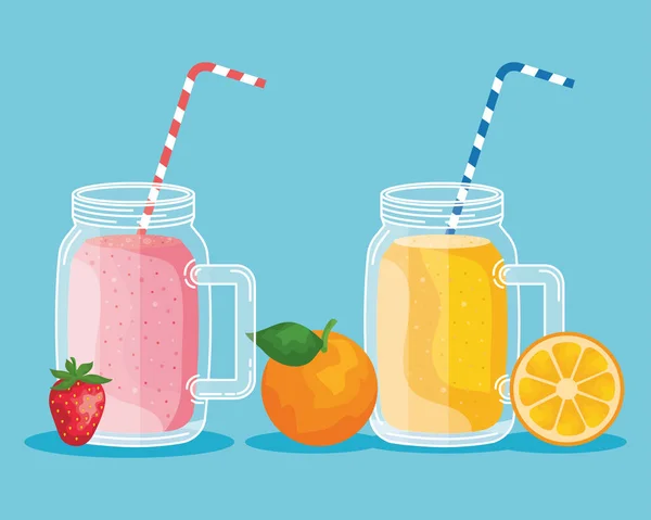 Erdbeer-Orangen-Smoothie-Saft-Getränk — Stockvektor