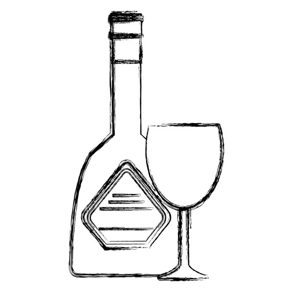 Garrafa de vinho com copo —  Vetores de Stock