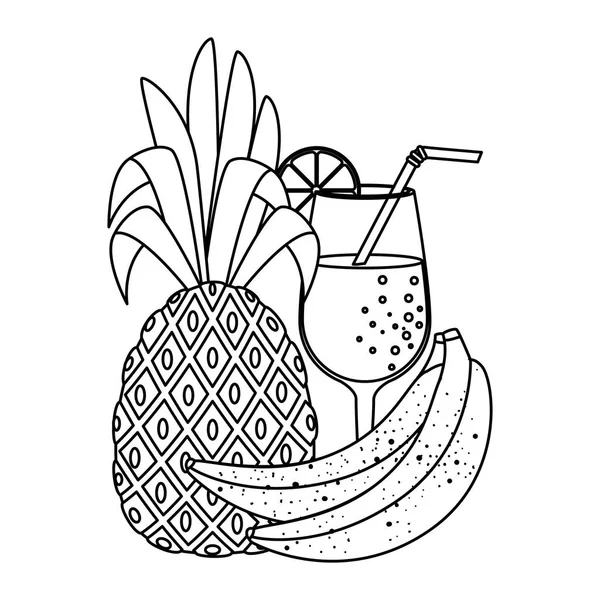 Летний свежий фруктовый ананас с коктейлем и бананами — стоковый вектор