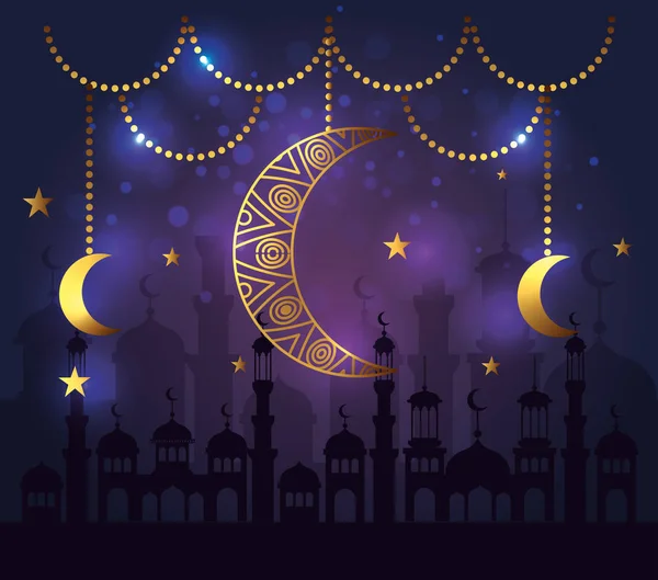 Lunes suspendues avec des étoiles pour ramadan kareem — Image vectorielle