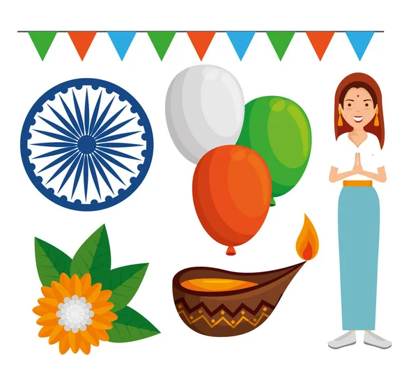 Conjunto de india independência dia decoração — Vetor de Stock