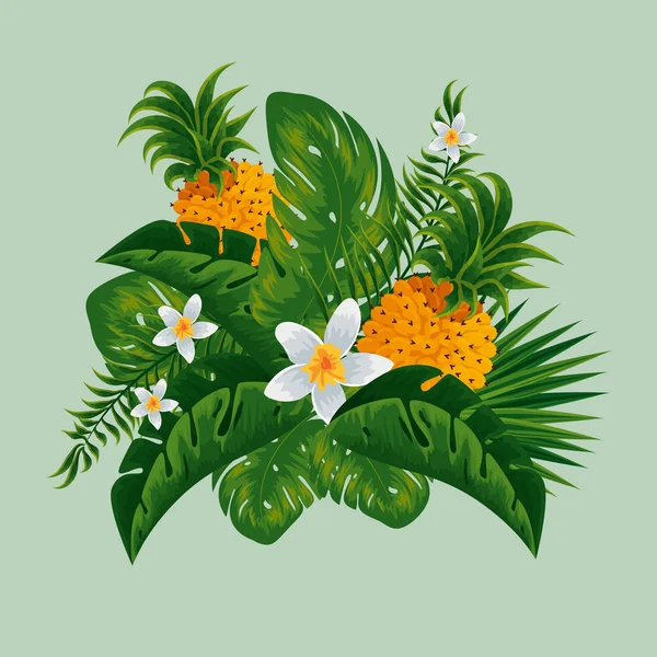 Λουλούδια φυτά με ανανά και φύλλα της φύσης — Διανυσματικό Αρχείο