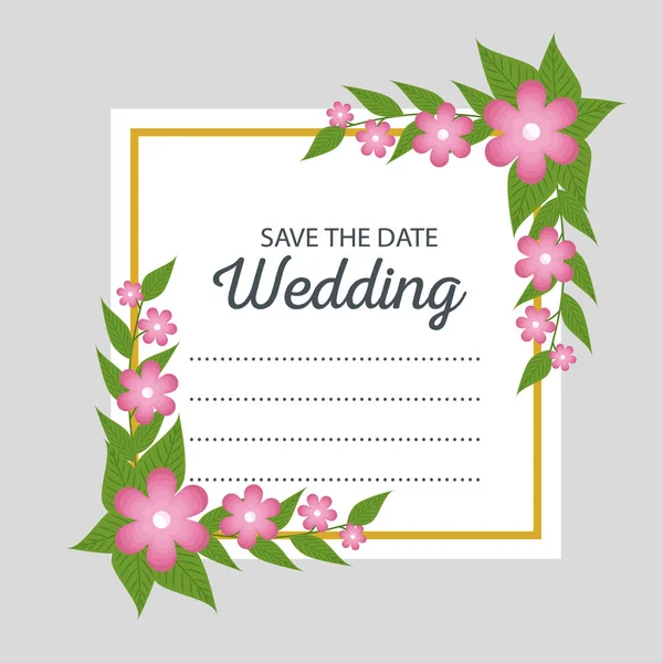 Bellissimo biglietto da sposa con fiori e foglie di design — Vettoriale Stock