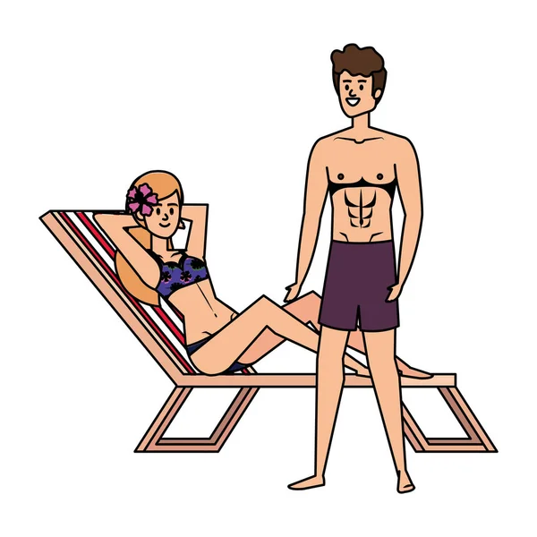 Jeune couple se détendre dans la chaise de plage avatars personnages Illustrations De Stock Libres De Droits