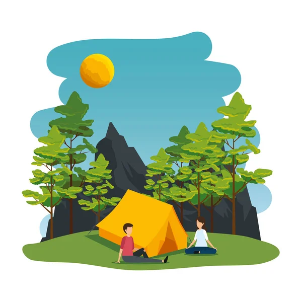 Jeune couple dans la zone de camping — Image vectorielle