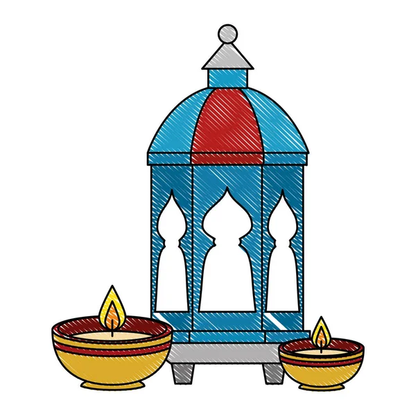 Lámpara y velas decoración ramadán kareem — Vector de stock