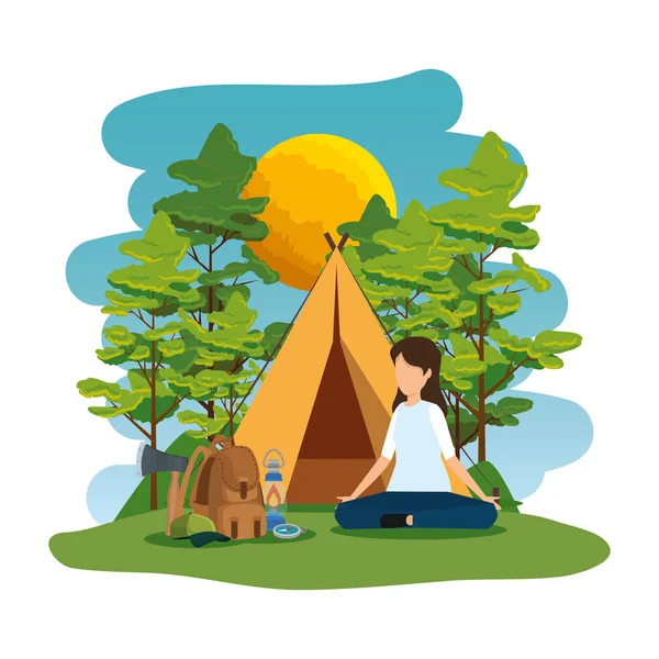 Young woman in the camping zone — Stock Vector
