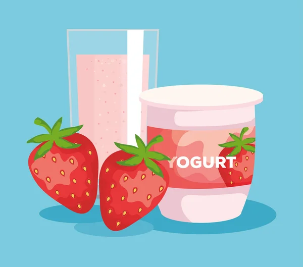 Färska jordgubbar frukter med yoghurt och juice — Stock vektor
