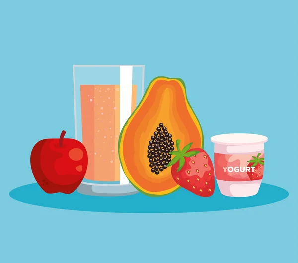 Owoc pawpaw i sok z truskawek i jogurtu z jabłkiem — Wektor stockowy
