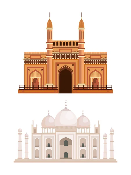 Hindistan mimarisi ve tac mahal seti — Stok Vektör