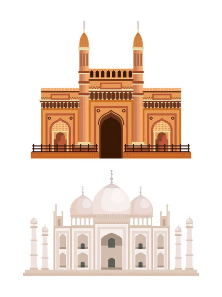 Set of india architecture and taj mahal — Stock Vector