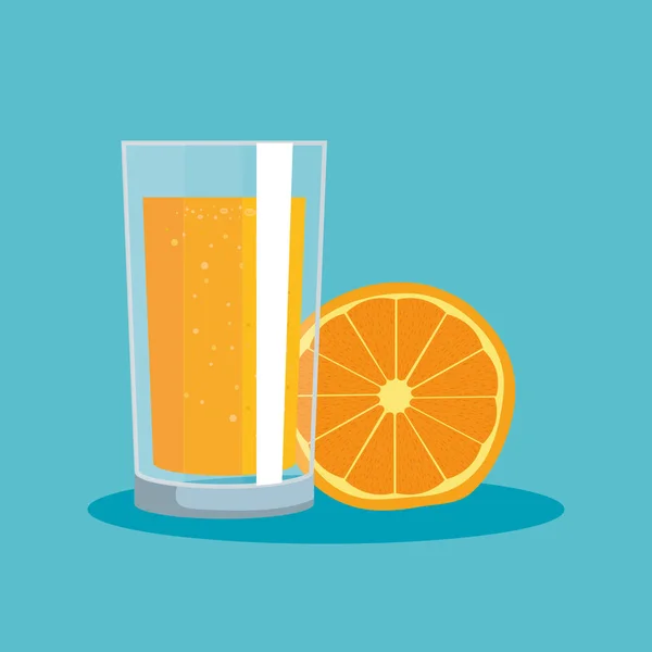 신선한 오렌지 과일과 유기농 주스 — 스톡 벡터