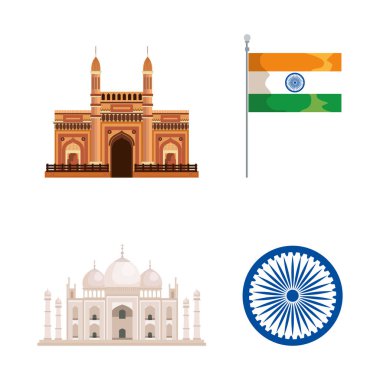 bayraklı taj mahal ve hindistan amblemi ile mimari seti