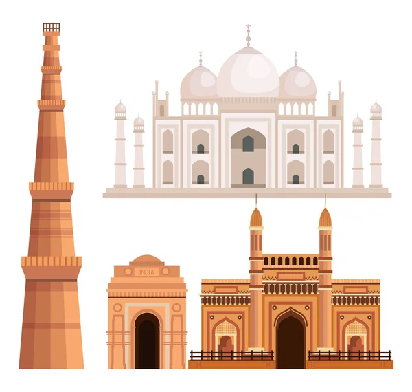 Conjunto de arquitetura taj mahal e índia — Vetor de Stock