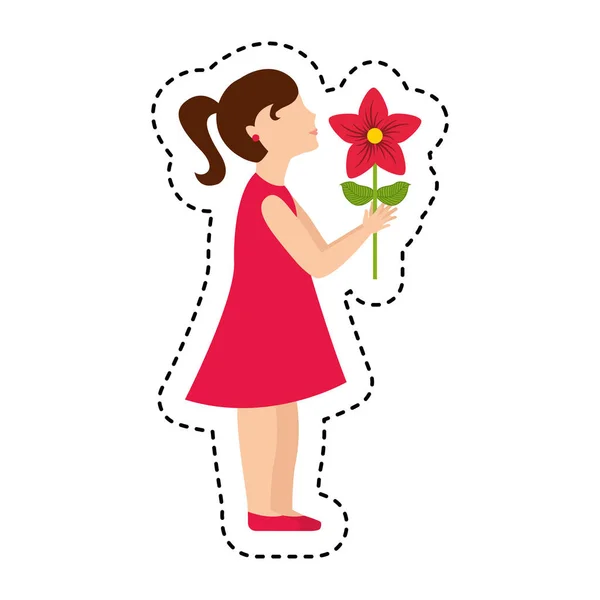Chica con flor sobre fondo blanco — Vector de stock
