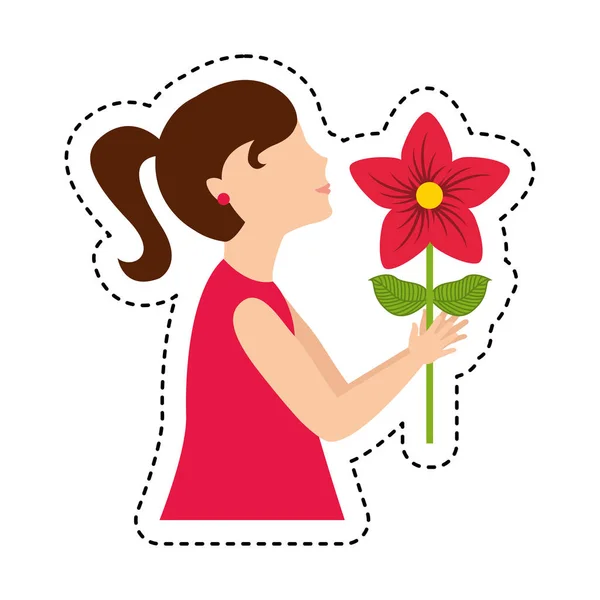Mädchen mit Blume auf weißem Hintergrund — Stockvektor