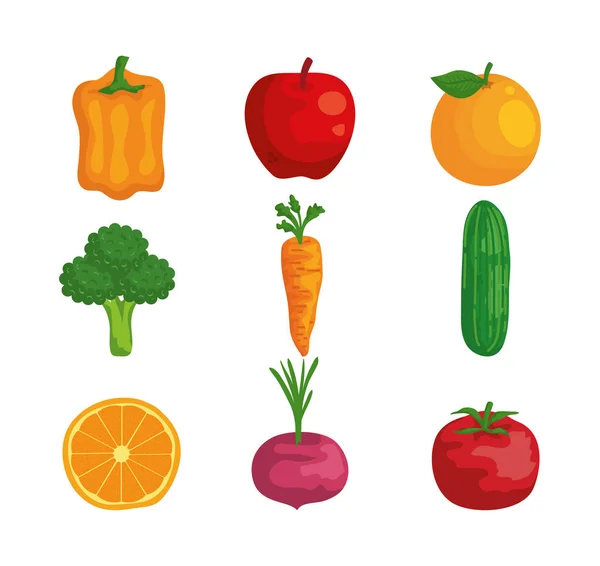 Ensemble de fruits et légumes biologiques nutrition fraîche — Image vectorielle