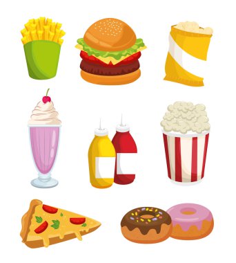 set renkli karikatür fast food