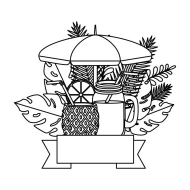 tropikal yapraklar ve kokteyller ile yaz çerçevesi