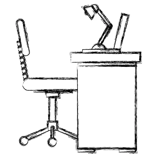 Irodai munkahely, íróasztal és laptop jelenet — Stock Vector