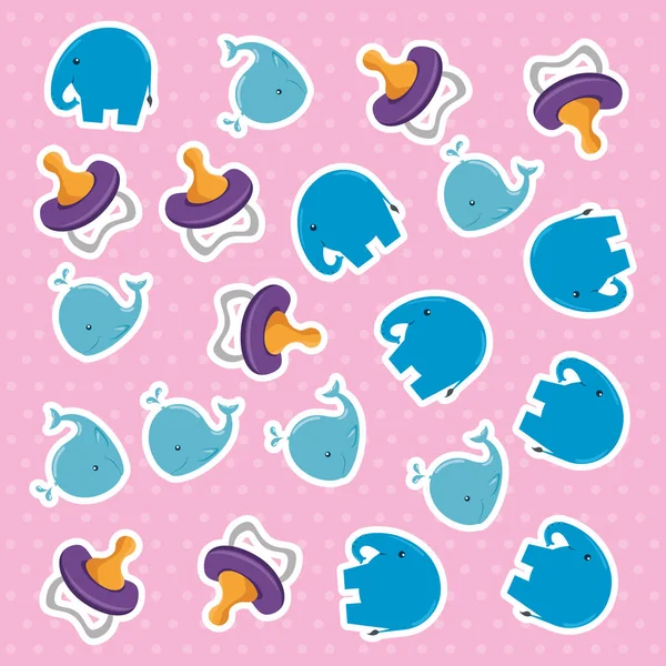 Cute little elephants and whales with pacifiers pattern — Stock Vector