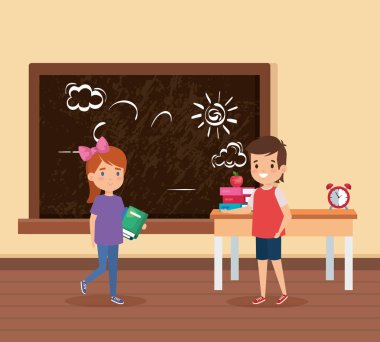 okul sahnesinde küçük öğrenciler çift