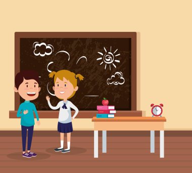 okul sahnesinde küçük öğrenciler çift