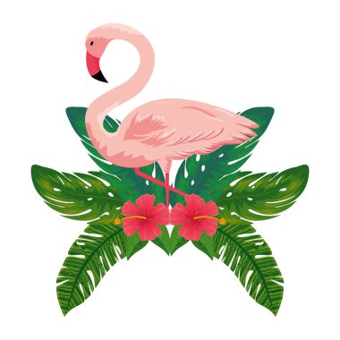 çiçekler ve yapraklarla egzotik Flaman kuş