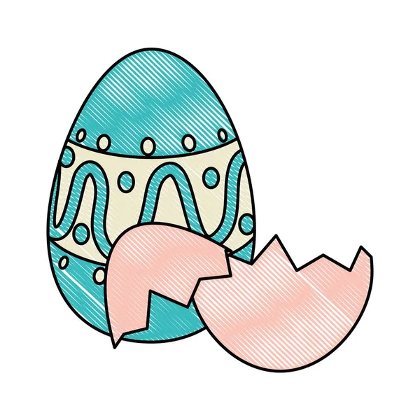 Painted easter egg with broken shells celebration icon — Stock Vector