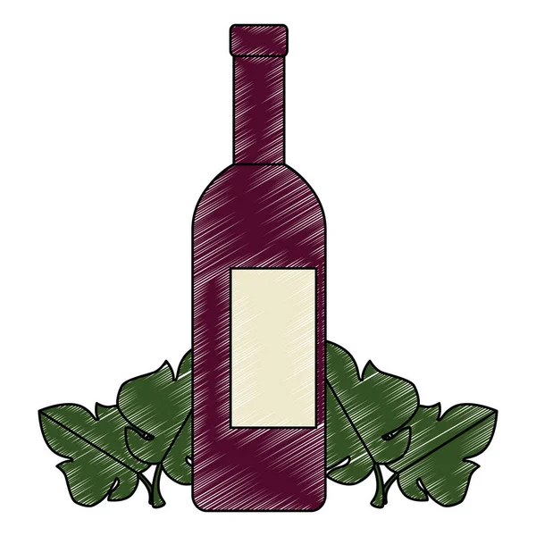 Silhueta garrafa de vinho com folhas —  Vetores de Stock