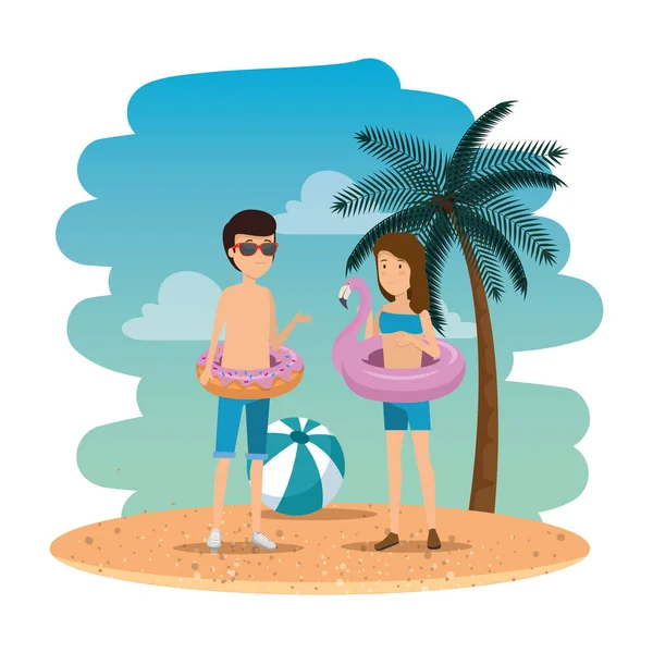 Jovem casal na praia de verão —  Vetores de Stock