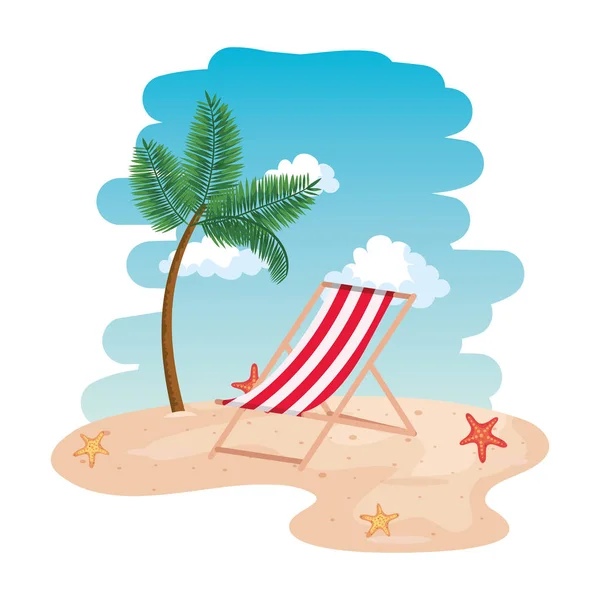 Beach seascape scene with chair — Stock Vector