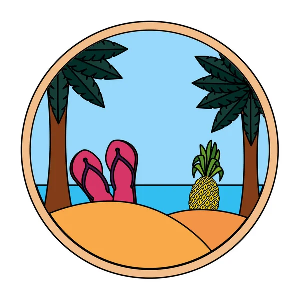 Sommer strand seascape med flip flops og ananas frugt – Stock-vektor